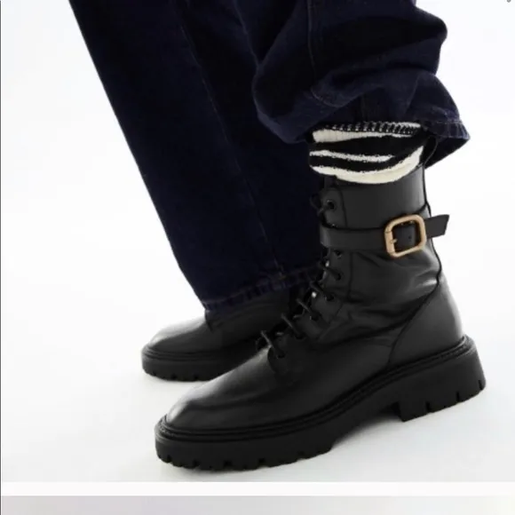 Zara laced leather ankle boots with buckle