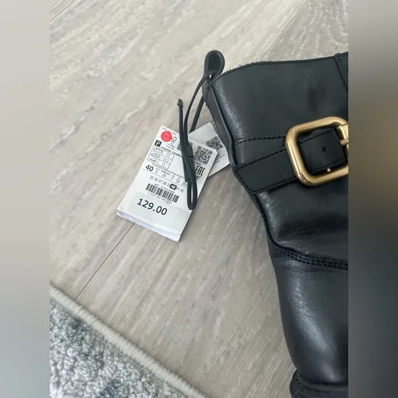 Zara laced leather ankle boots with buckle