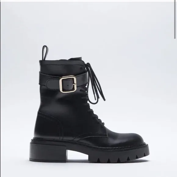 Zara laced leather ankle boots with buckle