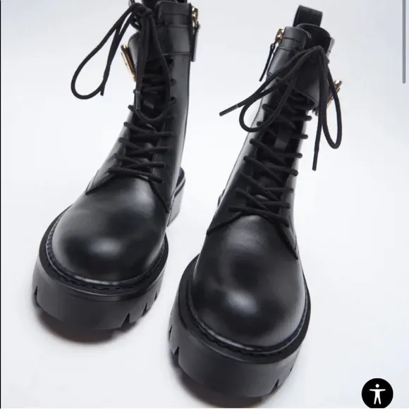 Zara laced leather ankle boots with buckle