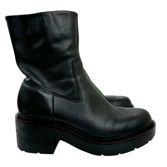 Zara Leather Ankle Platform Combat Boots Chunky Sole 1124/010 Women's Size 41