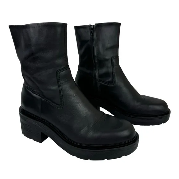 Zara Leather Ankle Platform Combat Boots Chunky Sole 1124/010 Women's Size 41
