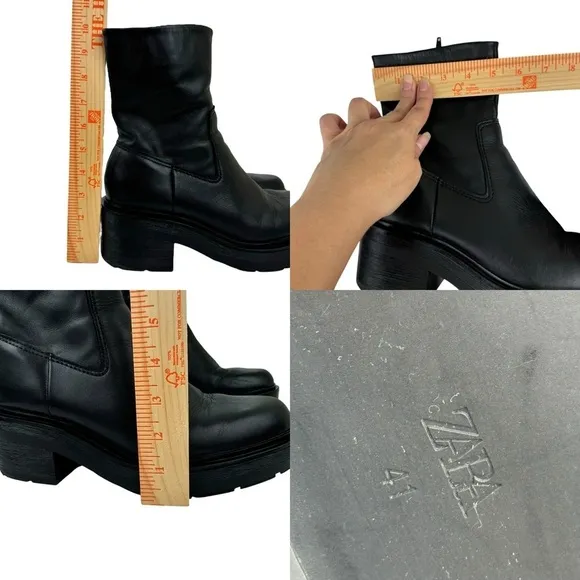 Zara Leather Ankle Platform Combat Boots Chunky Sole 1124/010 Women's Size 41