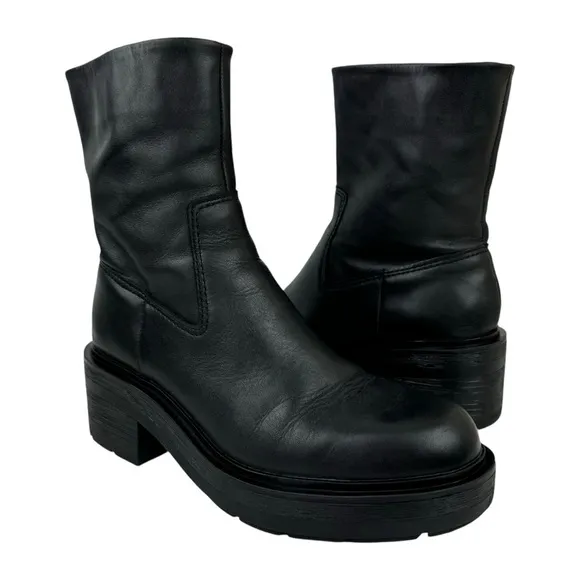 Zara Leather Ankle Platform Combat Boots Chunky Sole 1124/010 Women's Size 41