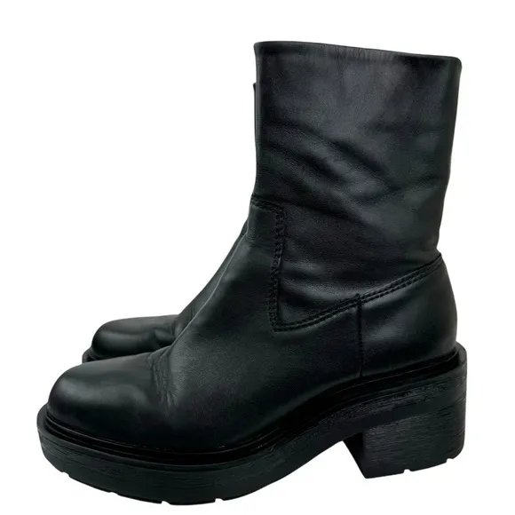 Zara Leather Ankle Platform Combat Boots Chunky Sole 1124/010 Women's Size 41