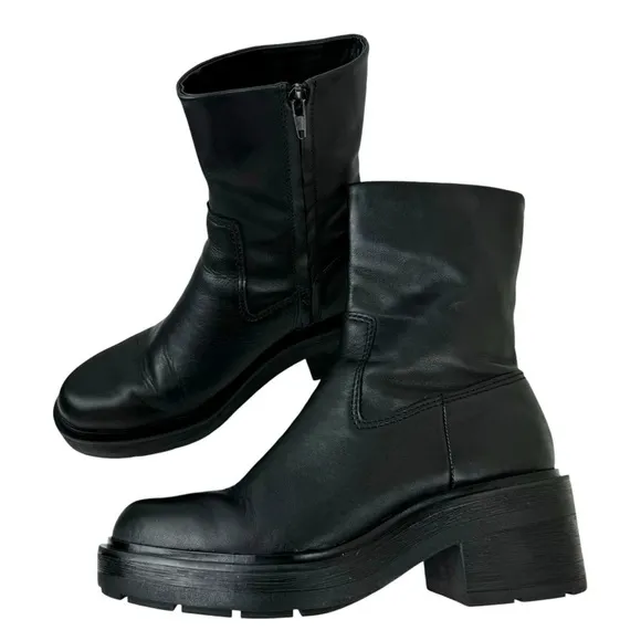 Zara Leather Ankle Platform Combat Boots Chunky Sole 1124/010 Women's Size 41