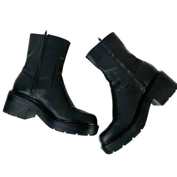 Zara Leather Ankle Platform Combat Boots Chunky Sole 1124/010 Women's Size 41