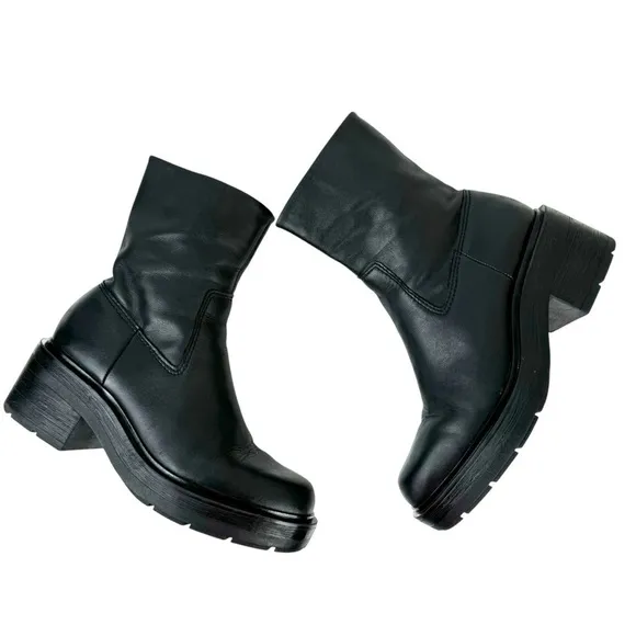 Zara Leather Ankle Platform Combat Boots Chunky Sole 1124/010 Women's Size 41