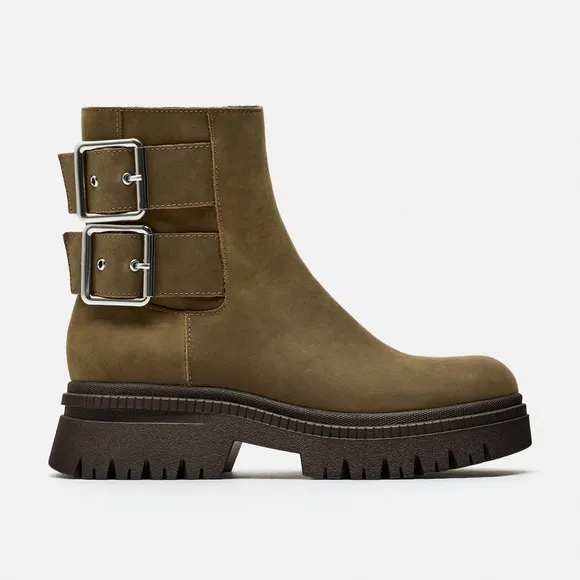 ZARA LOW HEELED LEATHER ANKLE BOOTS WITH BUCKLES bloggers favorite