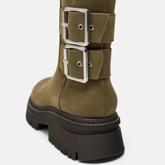 ZARA LOW HEELED LEATHER ANKLE BOOTS WITH BUCKLES bloggers favorite