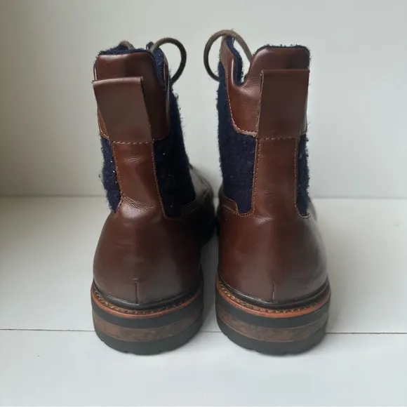 Zara Man Combat Boots Mens CapToe Brown Leather Blue Wool Cut In Size:12