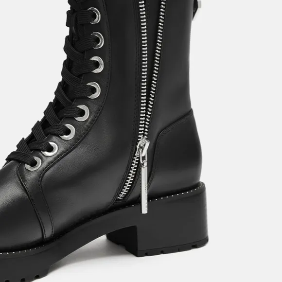 ZARA MICRO STUDDED LEATHER BIKER ANKLE BOOTS
