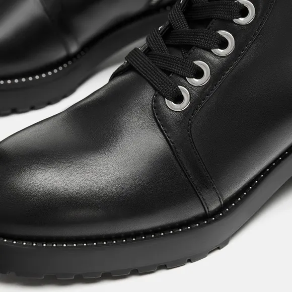 ZARA MICRO STUDDED LEATHER BIKER ANKLE BOOTS