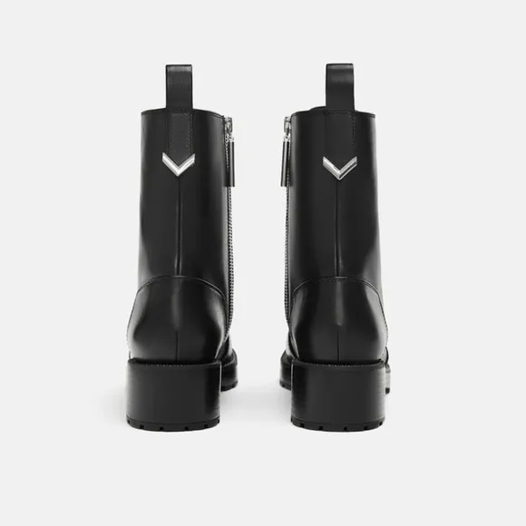 ZARA MICRO STUDDED LEATHER BIKER ANKLE BOOTS