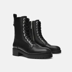 ZARA MICRO STUDDED LEATHER BIKER ANKLE BOOTS