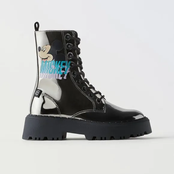 ZARA MIRRORED MICKEY MOUSE O DISNEY ANKLE BOOTS