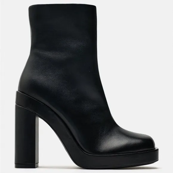 ZARA PLATFORM LEATHER HEELED ANKLE BOOTS