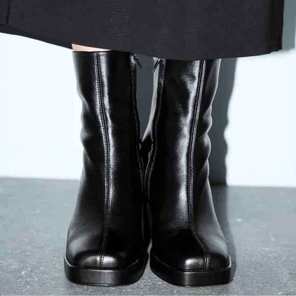 ZARA PLATFORM LEATHER HEELED ANKLE BOOTS
