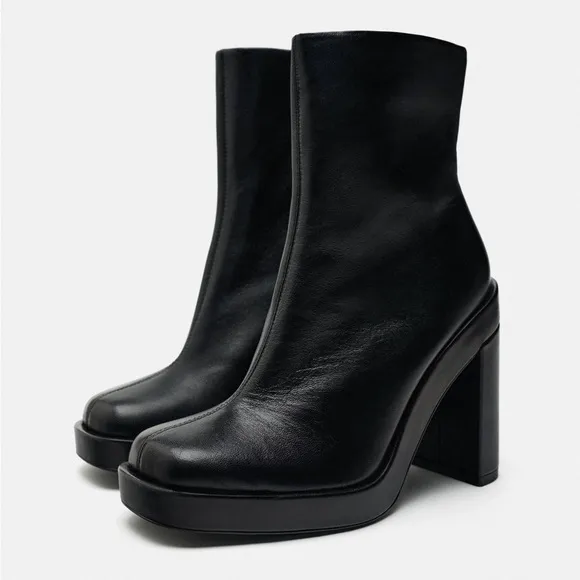 ZARA PLATFORM LEATHER HEELED ANKLE BOOTS