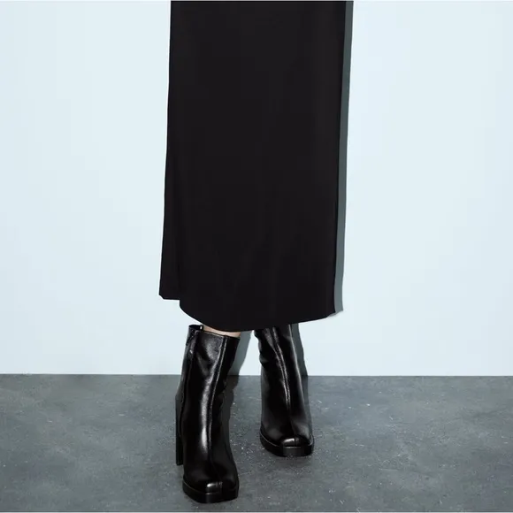 ZARA PLATFORM LEATHER HEELED ANKLE BOOTS