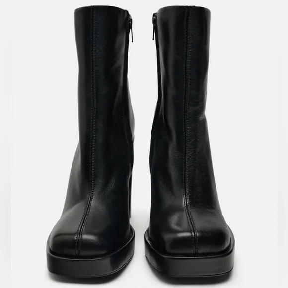 ZARA PLATFORM LEATHER HEELED ANKLE BOOTS
