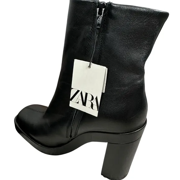 ZARA PLATFORM LEATHER HEELED ANKLE BOOTS