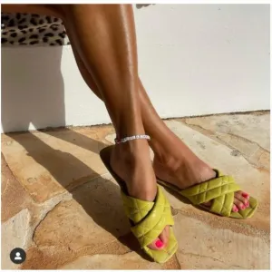 ZARA Quilted Slides Sandals in Neon Lemon