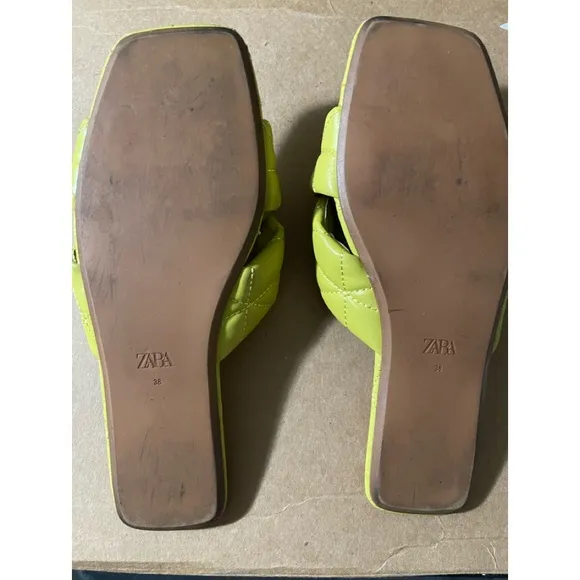 ZARA Quilted Slides Sandals in Neon Lemon
