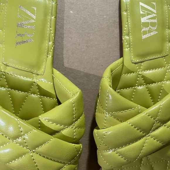 ZARA Quilted Slides Sandals in Neon Lemon