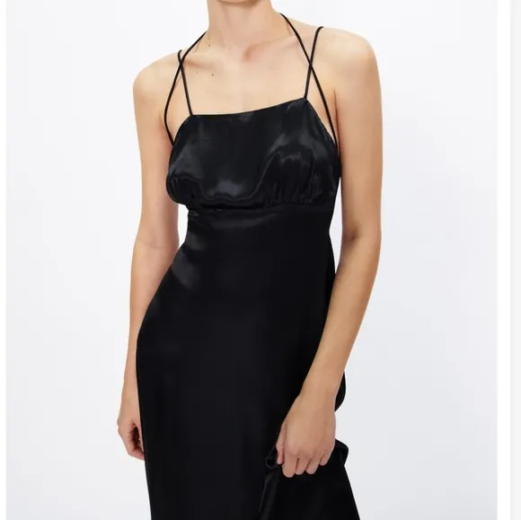 Zara satin effect midi slip dress black