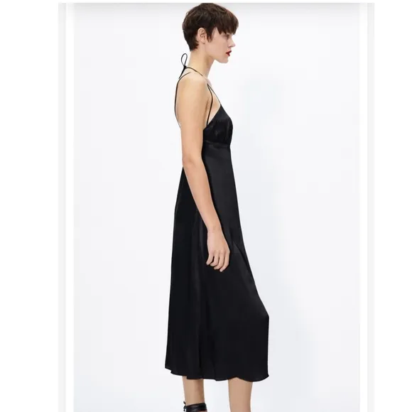 Zara satin effect midi slip dress black