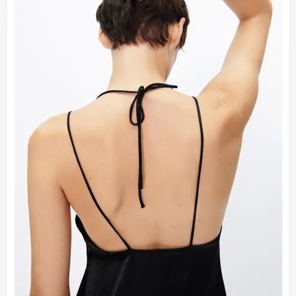 Zara satin effect midi slip dress black