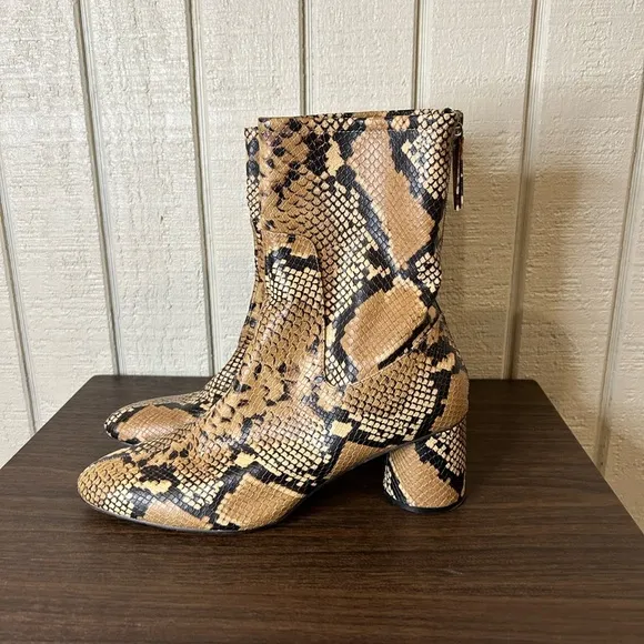 Zara Snake Skin Print High Ankle Boots, size 41.