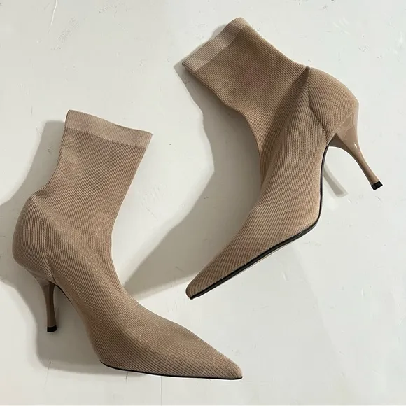 Zara STRETCH FABRIC HEELED SOCK ANKLE BOOTS Size 8