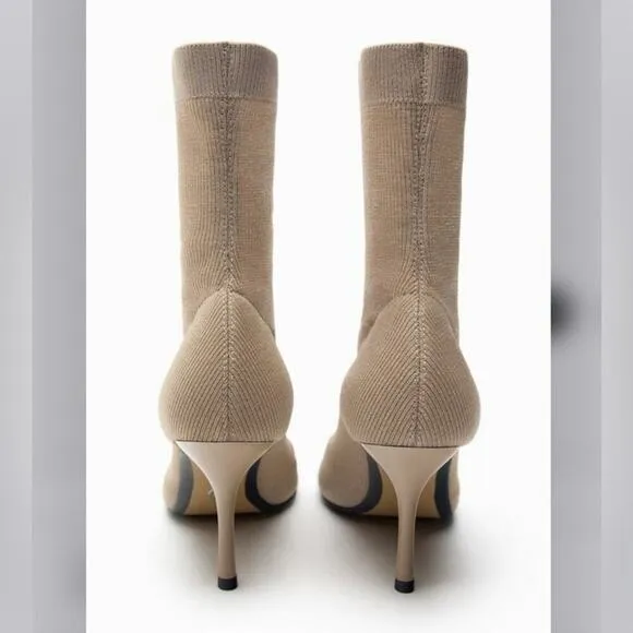 Zara STRETCH FABRIC HEELED SOCK ANKLE BOOTS Size 8