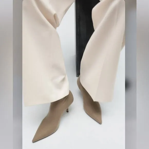 Zara STRETCH FABRIC HEELED SOCK ANKLE BOOTS Size 8