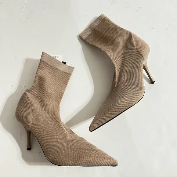 Zara STRETCH FABRIC HEELED SOCK ANKLE BOOTS Size 8