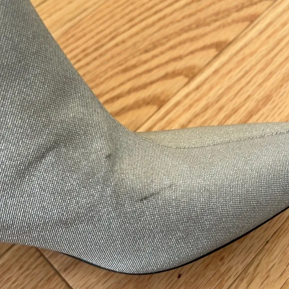 Zara SZ 8 silver sparkly tall heeled boots.