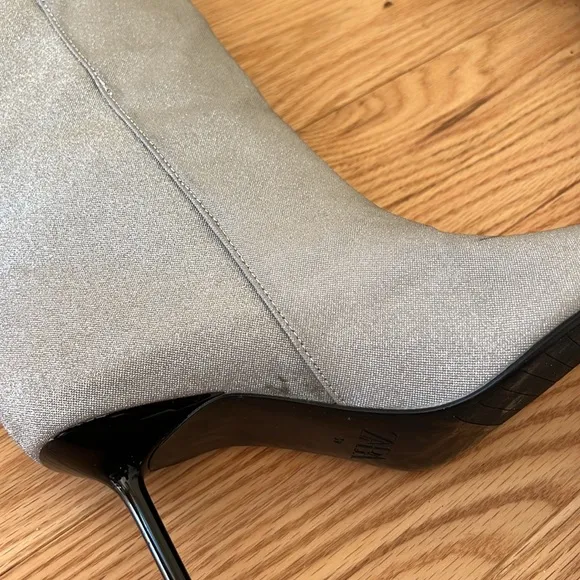 Zara SZ 8 silver sparkly tall heeled boots.