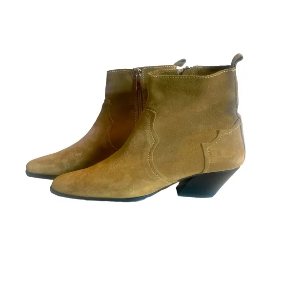 Zara‎ Tan Genuine Suede Split Leather Ankle Boots Cuban Heel, Size 41 (10)