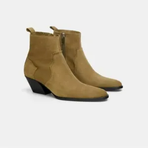 Zara‎ Tan Genuine Suede Split Leather Ankle Boots Cuban Heel, Size 41 (10)