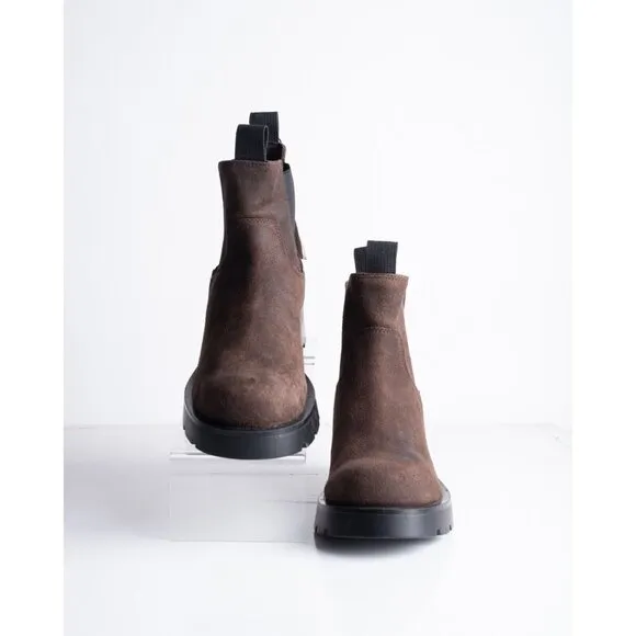 Zara Womens Suede Pull On Platform Ankle Boots Brown US 9 EU 40 1120/310 NWD