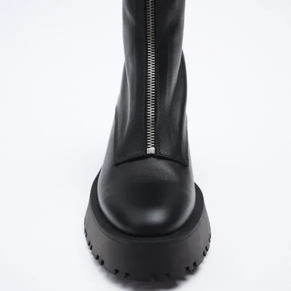 ZARA ZIPPERED LEATHER HEELED ANKLE BOOTS  SZ 6.5
