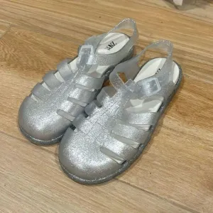 Zara Girls Silver Sparkle Jelly Sandals size EU 32