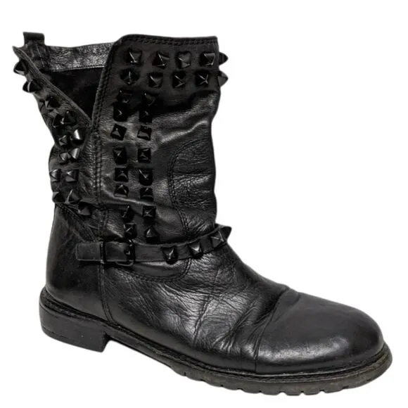 ZARA WOMAN Leather Studded Engineer Moto Boots 41