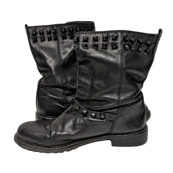 ZARA WOMAN Leather Studded Engineer Moto Boots 41