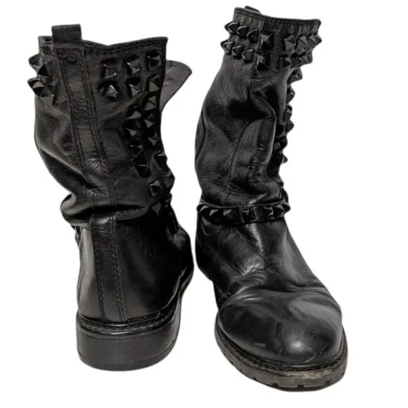ZARA WOMAN Leather Studded Engineer Moto Boots 41