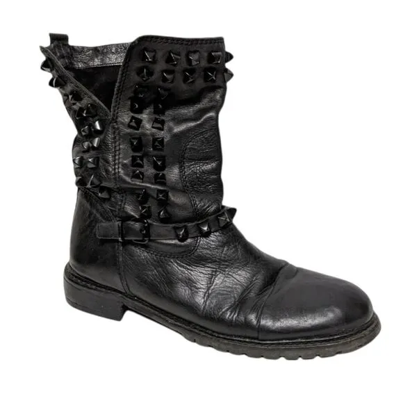ZARA WOMAN Leather Studded Engineer Moto Boots 41