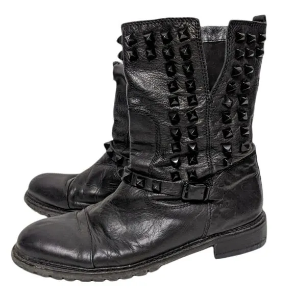 ZARA WOMAN Leather Studded Engineer Moto Boots 41