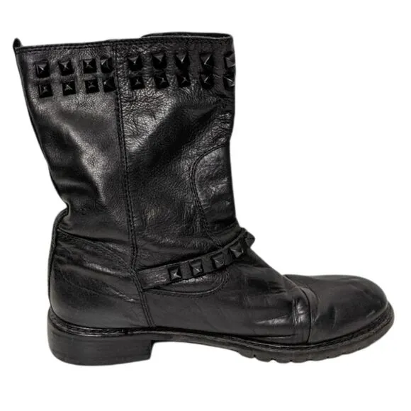 ZARA WOMAN Leather Studded Engineer Moto Boots 41